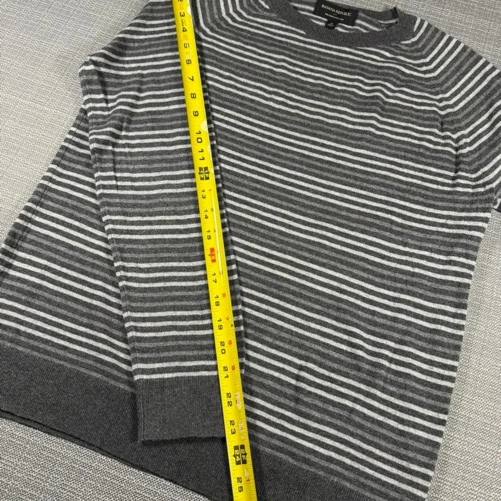 Banana Republic Premium Luxe Yarn grey striped crewneck sweater